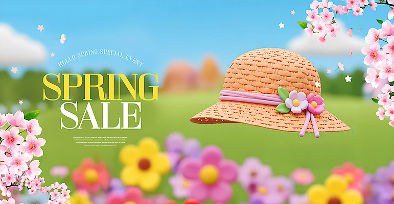PSD 구름 편집이미지 하늘 이벤트 초원 사람없음 3D 세일 봄 벚꽃 언덕 밀짚모자 이미지편집 편집3D 자연요소 모자_잡화 계절 꽃 디지털합성 파일형식
