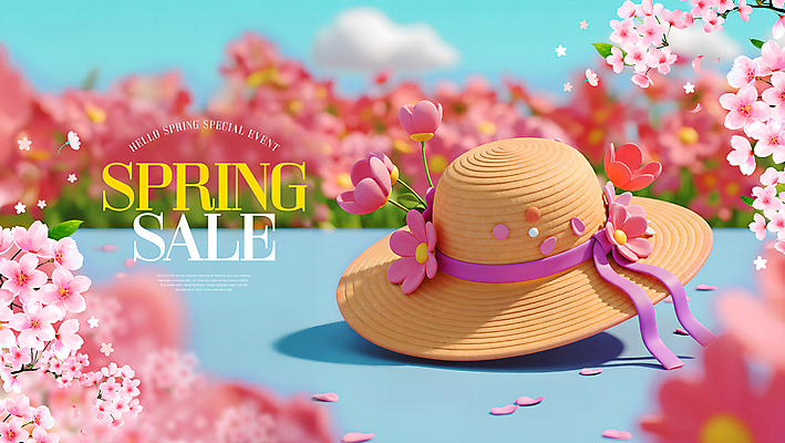 PSD 구름 편집이미지 하늘 그림자 이벤트 사람없음 3D 세일 봄 벚꽃 밀짚모자 이미지편집 편집3D 자연요소 모자_잡화 계절 꽃 디지털합성 파일형식