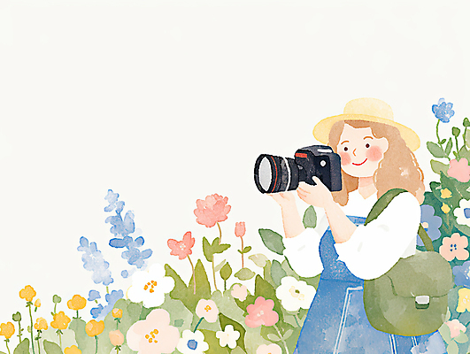 JPG 모자 여자 꽃밭 가방 일러스트 수채화 한명 미소 들기 성인 카메라 촬영 봄 감성 성인여자한명만 국내일러스트 AI일러스트 AI콘텐츠 1 잡화 계절 꽃 컨셉 모션 표정 사람 전자제품 여자한명만 성인여자만 파일형식