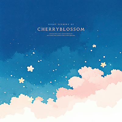 PSD 꽃잎 분홍색 일러스트 수채화 풍경 사람없음 봄 벚꽃 야간 남색 감성 국내일러스트 자연요소 계절 꽃 컬러 컨셉 파일형식