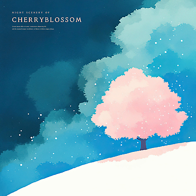 PSD 구름 꽃잎 분홍색 일러스트 수채화 풍경 초원 사람없음 봄 벚나무 야간 남색 언덕 감성 국내일러스트 자연요소 나무 계절 꽃 컬러 컨셉 벚꽃 파일형식