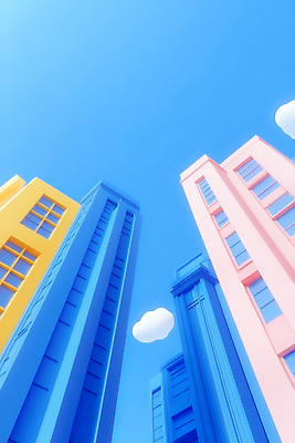 JPG 구름 편집이미지 상상 하늘 사람없음 파란색 3D 고층빌딩 도시 편집3D AI컴퓨터그래픽 AI콘텐츠 자연요소 컬러 빌딩 디지털합성 파일형식