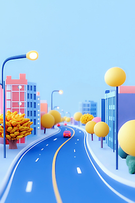 JPG 나무 편집이미지 도로 가로등 상상 자동차 하늘 빌딩 사람없음 파란색 3D 도시 편집3D AI컴퓨터그래픽 AI콘텐츠 식물 공공시설 길 육상교통 컬러 교통시설 건물 디지털합성 파일형식