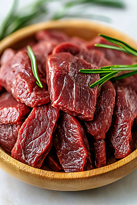 JPG 편집이미지 식재료 생고기 사람없음 주방 소고기 로즈메리 나무그릇 편집실사 AI포토 AI콘텐츠 그릇 육류 목재 허브 CG 파일형식