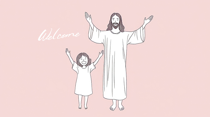 PSD 여자 남자 어린이 일러스트 소녀 성인 두명 교회 만세 기도 예수 디지털합성 예배 환영 연분홍색 웰컴 국내일러스트 분홍색 종교건축 모션 사람 건물 신_종교 파일형식