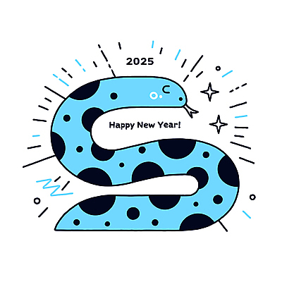 무늬 일러스트 사람없음 파란색 반짝임 뱀띠 해피뉴이어 2025년 을사년 국내일러스트 푸른뱀 푸른뱀캐릭터 AI파일 컬러 모션 새해인사 십이지신 뱀 연도 뱀캐릭터 파일형식 벡터