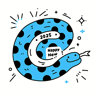 무늬 일러스트 사람없음 파란색 반짝임 뱀띠 해피뉴이어 2025년 을사년 국내일러스트 푸른뱀 푸른뱀캐릭터 AI파일 컬러 모션 새해인사 십이지신 뱀 연도 뱀캐릭터 파일형식 벡터
