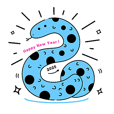 무늬 일러스트 사람없음 파란색 반짝임 뱀띠 해피뉴이어 2025년 을사년 국내일러스트 푸른뱀 푸른뱀캐릭터 AI파일 컬러 모션 새해인사 십이지신 뱀 연도 뱀캐릭터 파일형식 벡터