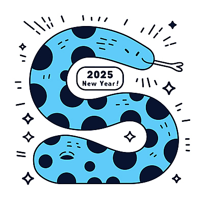 무늬 일러스트 사람없음 파란색 반짝임 뱀띠 해피뉴이어 2025년 을사년 국내일러스트 푸른뱀 푸른뱀캐릭터 AI파일 컬러 모션 새해인사 십이지신 뱀 연도 뱀캐릭터 파일형식 벡터