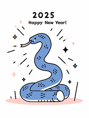 무늬 일러스트 사람없음 파란색 반짝임 뱀띠 해피뉴이어 2025년 을사년 국내일러스트 푸른뱀 푸른뱀캐릭터 AI파일 컬러 모션 새해인사 십이지신 뱀 연도 뱀캐릭터 파일형식 벡터