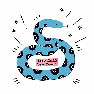 무늬 일러스트 사람없음 파란색 반짝임 뱀띠 해피뉴이어 2025년 을사년 국내일러스트 푸른뱀 푸른뱀캐릭터 AI파일 컬러 모션 새해인사 십이지신 뱀 연도 뱀캐릭터 파일형식 벡터