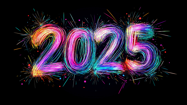 JPG 일러스트 새해 폭죽 사람없음 빛 컬러풀 숫자 네온 카운트 2025년 을사년 국내일러스트 AI일러스트 AI콘텐츠 문자 컬러 연도 파일형식