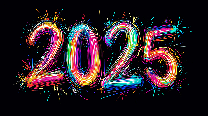 JPG 일러스트 새해 폭죽 사람없음 빛 컬러풀 숫자 네온 카운트 2025년 을사년 국내일러스트 AI일러스트 AI콘텐츠 문자 컬러 연도 파일형식