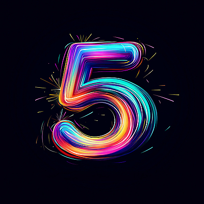 JPG 일러스트 폭죽 사람없음 빛 컬러풀 네온 5 카운트 국내일러스트 AI일러스트 AI콘텐츠 컬러 숫자 파일형식