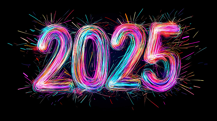 JPG 일러스트 새해 폭죽 사람없음 빛 컬러풀 숫자 네온 카운트 2025년 을사년 국내일러스트 AI일러스트 AI콘텐츠 문자 컬러 연도 파일형식