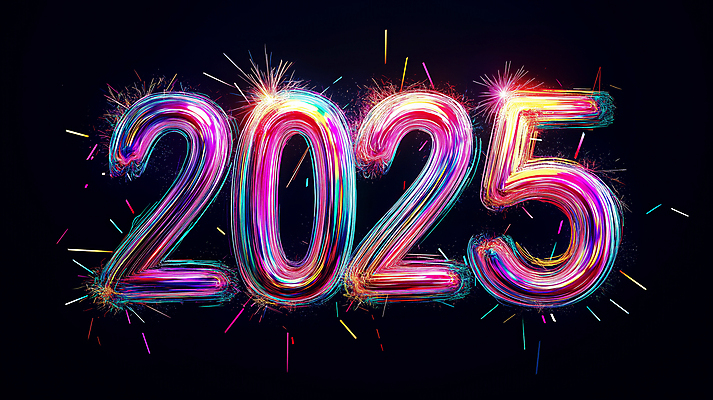 JPG 일러스트 새해 폭죽 사람없음 빛 컬러풀 숫자 네온 카운트 2025년 을사년 국내일러스트 AI일러스트 AI콘텐츠 문자 컬러 연도 파일형식