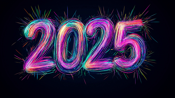 JPG 일러스트 새해 폭죽 사람없음 빛 컬러풀 숫자 네온 카운트 2025년 을사년 국내일러스트 AI일러스트 AI콘텐츠 문자 컬러 연도 파일형식