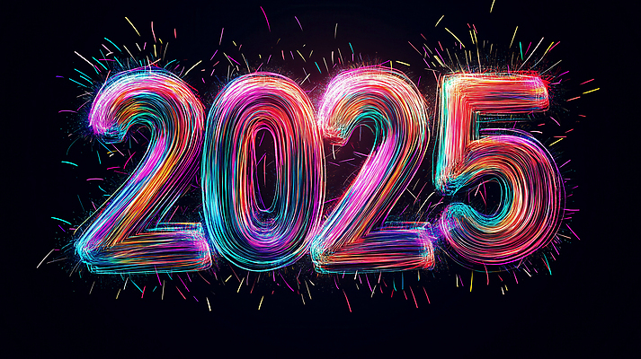 JPG 일러스트 새해 폭죽 사람없음 빛 컬러풀 숫자 네온 카운트 2025년 을사년 국내일러스트 AI일러스트 AI콘텐츠 문자 컬러 연도 파일형식