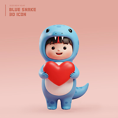 전신 PSD 편집이미지 남자 어린이 분홍색 새해 3D캐릭터 사랑 한명 웃음 들기 소년 3D 하트 소년한명만 2025년 동물옷 을사년 편집3D 푸른뱀 모양 캐릭터 1 옷 감정 컬러 모션 표정 사람 뱀 연도 디지털합성 남자한명만 소년만 파일형식