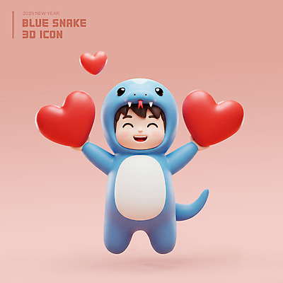 전신 PSD 편집이미지 남자 어린이 분홍색 새해 3D캐릭터 사랑 한명 웃음 들기 소년 3D 하트 소년한명만 2025년 동물옷 을사년 편집3D 푸른뱀 모양 캐릭터 1 옷 감정 컬러 모션 표정 사람 뱀 연도 디지털합성 남자한명만 소년만 파일형식