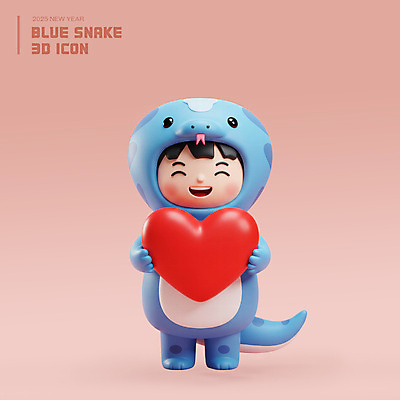 전신 PSD 편집이미지 여자 어린이 분홍색 새해 3D캐릭터 사랑 한명 웃음 들기 소녀 3D 하트 소녀한명만 2025년 동물옷 을사년 편집3D 푸른뱀 모양 캐릭터 1 옷 감정 컬러 모션 표정 사람 뱀 연도 디지털합성 여자한명만 소녀만 파일형식