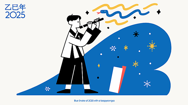 전신 남자 연주 일러스트 새해 한명 들기 성인 반짝임 연주자 뱀띠 한복 불기 피리 해피뉴이어 성인남자한명만 2025년 을사년 국내일러스트 푸른뱀 AI파일 1 한국전통 음악 모션 사람 음악가 새해인사 십이지신 뱀 전통의상 목관악기 연도 남자한명만 성인남자만 파일형식 벡터