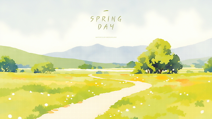 PSD 나무 구름 꽃 길 일러스트 자연 하늘 산 초원 사람없음 초록색 평화 봄풍경 국내일러스트 자연요소 식물 컬러 컨셉 풍경 봄 생태계 파일형식