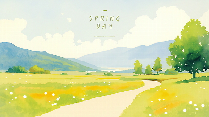 PSD 나무 구름 꽃 길 일러스트 자연 하늘 산 초원 사람없음 초록색 평화 봄풍경 국내일러스트 자연요소 식물 컬러 컨셉 풍경 봄 생태계 파일형식