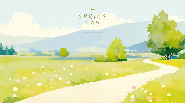 PSD 나무 구름 꽃 길 일러스트 자연 하늘 산 초원 사람없음 초록색 평화 봄풍경 국내일러스트 자연요소 식물 컬러 컨셉 풍경 봄 생태계 파일형식