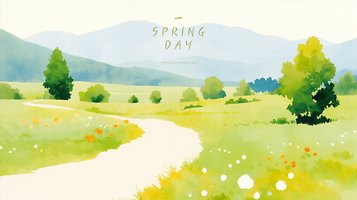 PSD 나무 구름 꽃 길 일러스트 자연 하늘 산 초원 사람없음 초록색 평화 봄풍경 국내일러스트 자연요소 식물 컬러 컨셉 풍경 봄 생태계 파일형식