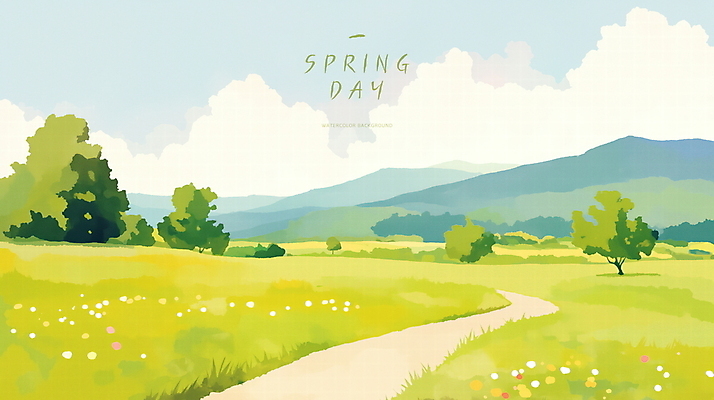 PSD 나무 구름 꽃 길 일러스트 자연 하늘 산 초원 사람없음 초록색 평화 봄풍경 국내일러스트 자연요소 식물 컬러 컨셉 풍경 봄 생태계 파일형식