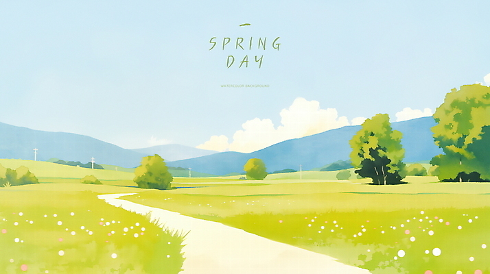 PSD 나무 구름 꽃 길 일러스트 자연 하늘 산 초원 사람없음 초록색 평화 봄풍경 국내일러스트 자연요소 식물 컬러 컨셉 풍경 봄 생태계 파일형식