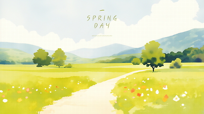 PSD 나무 구름 꽃 길 일러스트 자연 하늘 산 초원 사람없음 초록색 평화 봄풍경 국내일러스트 자연요소 식물 컬러 컨셉 풍경 봄 생태계 파일형식