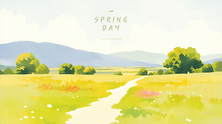 PSD 나무 구름 꽃 길 일러스트 자연 하늘 산 초원 사람없음 초록색 평화 봄풍경 국내일러스트 자연요소 식물 컬러 컨셉 풍경 봄 생태계 파일형식