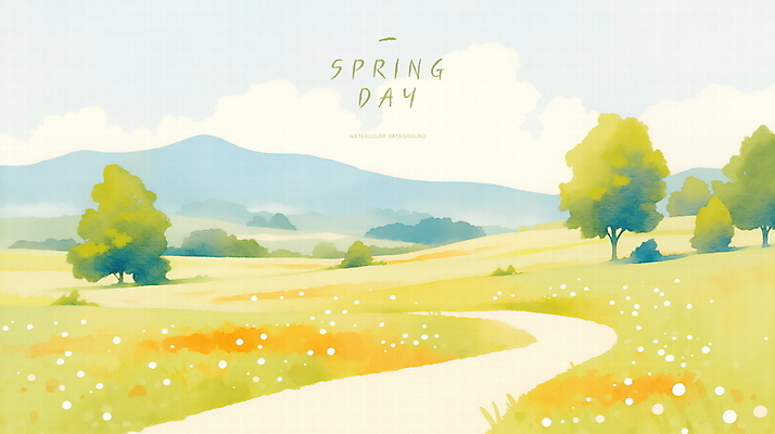 PSD 나무 구름 꽃 길 일러스트 자연 하늘 산 초원 사람없음 초록색 평화 봄풍경 국내일러스트 자연요소 식물 컬러 컨셉 풍경 봄 생태계 파일형식