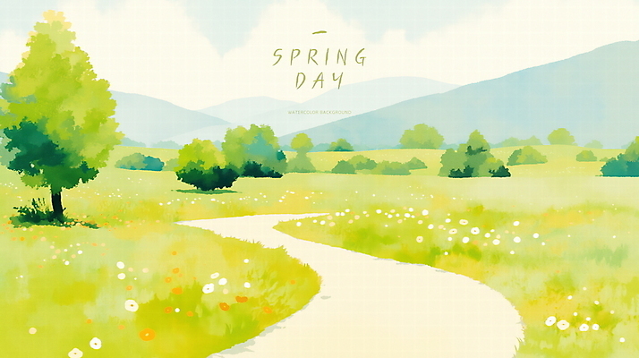 PSD 나무 구름 꽃 길 일러스트 자연 하늘 산 초원 사람없음 초록색 평화 봄풍경 국내일러스트 자연요소 식물 컬러 컨셉 풍경 봄 생태계 파일형식