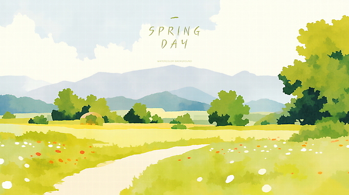 PSD 나무 구름 꽃 길 일러스트 자연 하늘 산 초원 사람없음 초록색 평화 봄풍경 국내일러스트 자연요소 식물 컬러 컨셉 풍경 봄 생태계 파일형식