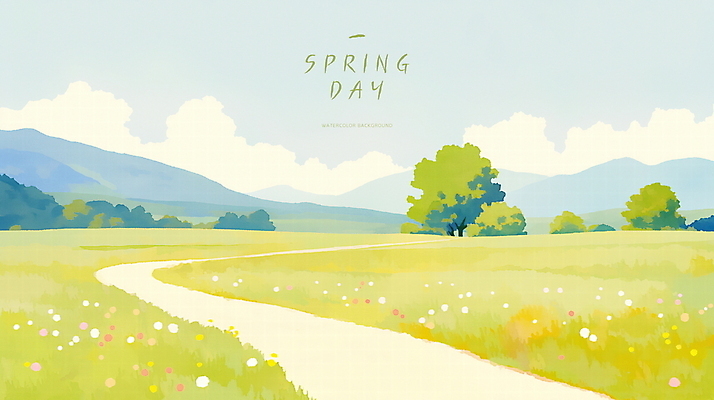 PSD 나무 구름 꽃 길 일러스트 자연 하늘 산 초원 사람없음 초록색 평화 봄풍경 국내일러스트 자연요소 식물 컬러 컨셉 풍경 봄 생태계 파일형식