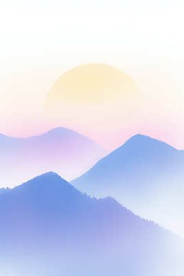 JPG 백그라운드 일러스트 아침 풍경 사람없음 태양 일출 보라색 새벽 감성 산맥 국내일러스트 AI일러스트 AI콘텐츠 주간 자연요소 컬러 컨셉 산 노을 파일형식