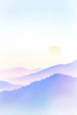 JPG 백그라운드 일러스트 아침 풍경 사람없음 태양 일출 보라색 새벽 감성 산맥 국내일러스트 AI일러스트 AI콘텐츠 주간 자연요소 컬러 컨셉 산 노을 파일형식