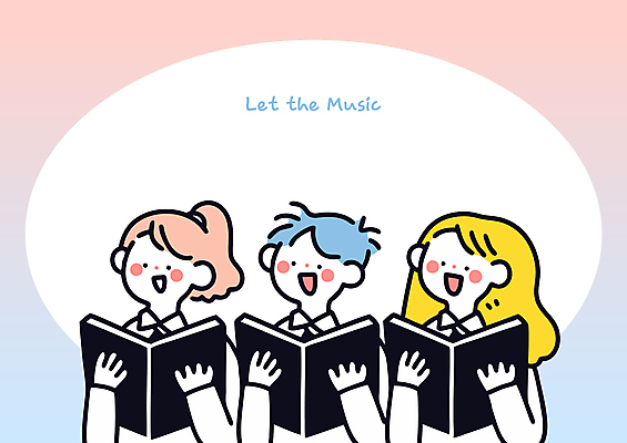 여자 남자 교복 분홍색 하늘색 음표 일러스트 노래 청소년 미소 들기 상반신 세명 기쁨 원형 악보 그라데이션 합창단 십대만 국내일러스트 AI파일 도형 기호 옷 감정 음악 컬러 모션 표정 사람 파란색 그룹 합창 파일형식 벡터