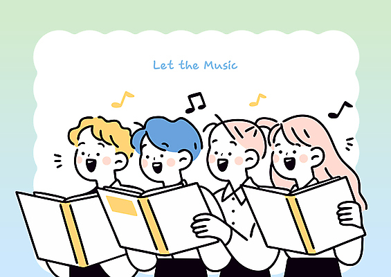 모양 여자 남자 교복 하늘색 음표 일러스트 노래 청소년 미소 들기 여러명 상반신 초록색 기쁨 악보 그라데이션 합창단 십대만 국내일러스트 AI파일 기호 옷 감정 음악 컬러 다수 모션 표정 사람 파란색 그룹 합창 파일형식 벡터