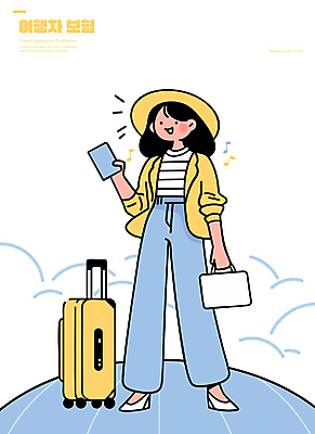 전신 구름 모자 여자 가방 음표 일러스트 하늘 한명 미소 들기 성인 파란색 노란색 여행객 캐리어 여권 여행준비 성인여자한명만 여행자보험 국내일러스트 AI파일 자연요소 1 기호 잡화 음악 컬러 여행 모션 표정 사람 여행가방 준비 보험 여자한명만 성인여자만 파일형식 벡터