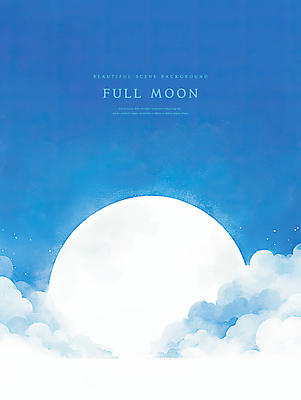 PSD 구름 일러스트 밤하늘 풍경 사람없음 파란색 보름달 감성 정월대보름 국내일러스트 자연요소 명절 컬러 컨셉 하늘 달 야간 파일형식