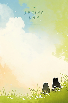 PSD 동물 구름 꽃 일러스트 자연 하늘 초원 사람없음 초록색 평화 귀여움 고양이 봄 숲속 언덕 국내일러스트 자연요소 식물 계절 컬러 컨셉 포유류 반려동물 숲 생태계 파일형식