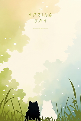 PSD 나무 동물 두마리 일러스트 자연 하늘 잔디 초원 사람없음 초록색 평화 귀여움 고양이 봄 풀잎 숲속 국내일러스트 식물 계절 컬러 컨셉 잎 2 포유류 반려동물 풀_식물 숲 생태계 파일형식