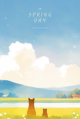 PSD 동물 구름 꽃 두마리 일러스트 자연 하늘 산 논 초원 사람없음 평화 귀여움 봄 농촌 강아지 국내일러스트 자연요소 식물 계절 컨셉 2 농업 반려동물 시골 개 생태계 파일형식