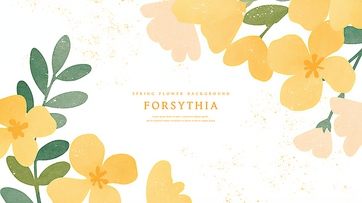 PSD 잎 일러스트 수채화 프레임 사람없음 노란색 봄 개나리 카피스페이스 국내일러스트 식물 계절 꽃 컬러 공백 파일형식