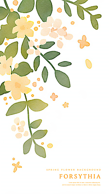 PSD 잎 일러스트 수채화 사람없음 노란색 봄 개나리 국내일러스트 식물 계절 꽃 컬러 파일형식