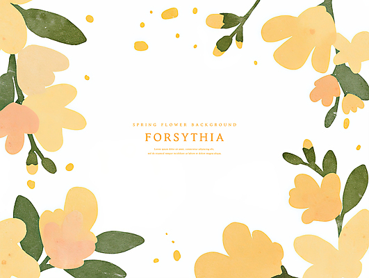 PSD 잎 일러스트 수채화 프레임 사람없음 노란색 봄 개나리 카피스페이스 국내일러스트 식물 계절 꽃 컬러 공백 파일형식